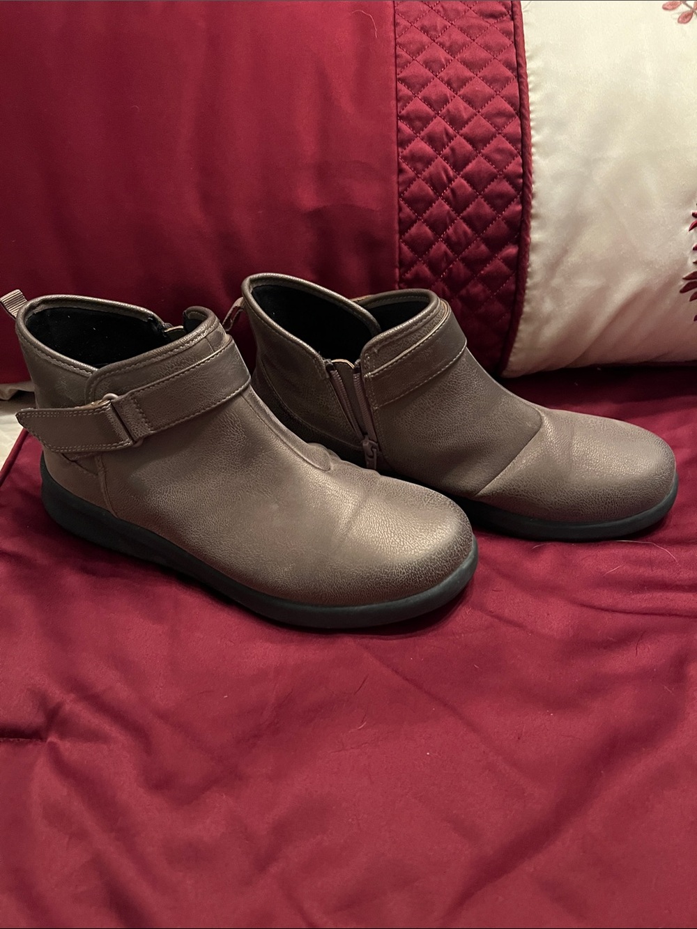 Cloudsteppers by Clarks Women's Brown Leather-Look Ankle Booties with Strap